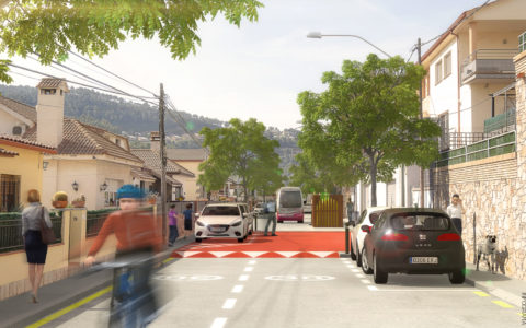 Urbanismo | Remodelación e integración 3D en fotografía de una calle de Vallirana, BARCELONA.